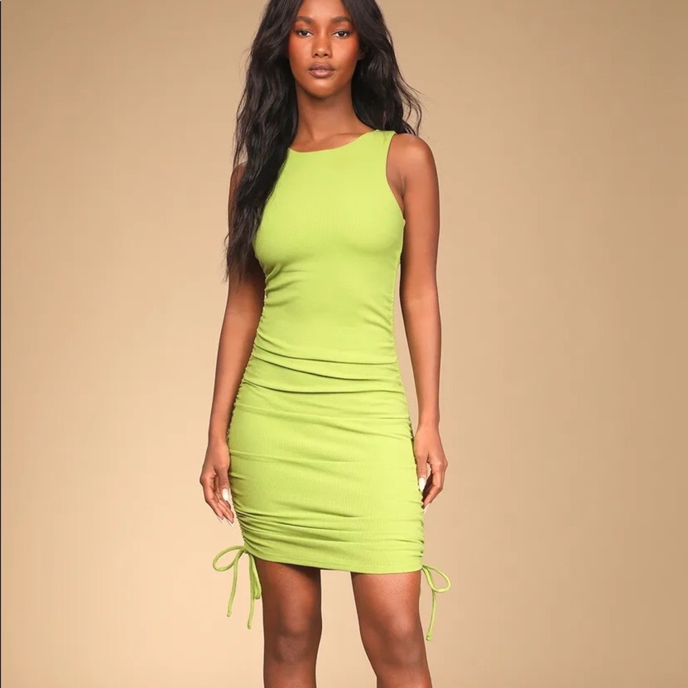 Lulu’s Ribbed Drawstring Ruched Bodycon Dress